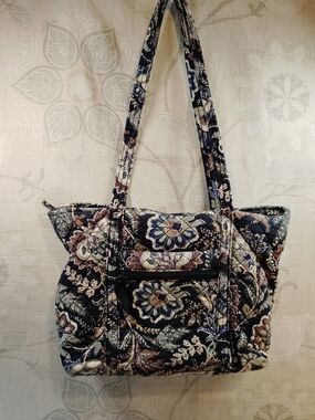 Vera Bradley Quilted Floral Pattern Shoulder Bag in Navy, Brown, Cream